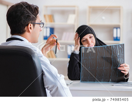 Muslim woman visiting doctor for regular check-up 74985405