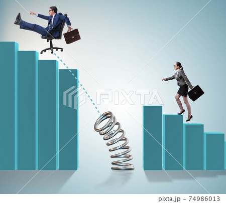 Business people jumping over bar charts 74986013