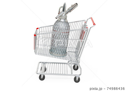 Shopping cart with siphon seltzer bottle. 3D rendering 74986436