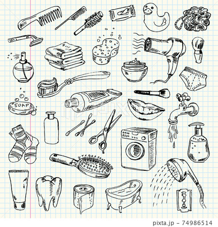 Freehand drawing hygiene and cleaning products 74986514