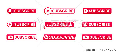 Red subscribe button icons with ring symbol. Subscribe to channel for blogging, streaming, broadcasting. Template for social media. Concept of business subscription, advertisement Red subscribe button icons with ring symbol. Subscribe to channel for blogging, streaming, broadcasting. Template for social media. Concept of business subscription, advertisement 74986725
