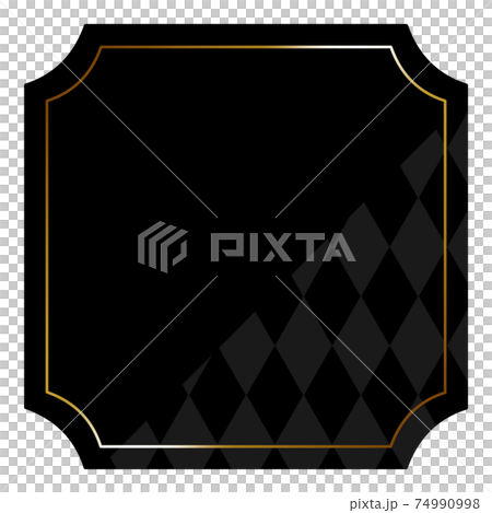 内側角丸四角形のフレーム ブラック ゴールド 一部にダイヤパターンのイラスト素材