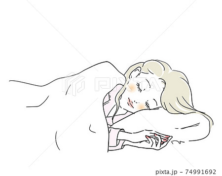 ベッドで安眠する女性のイラスト素材