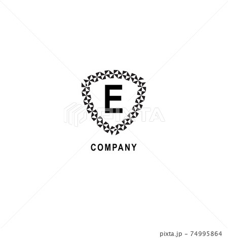 Letter E alphabetic logo deisgn template. Geometric shield sign illustration. Insurance company logo concept isolated on white background. 74995864