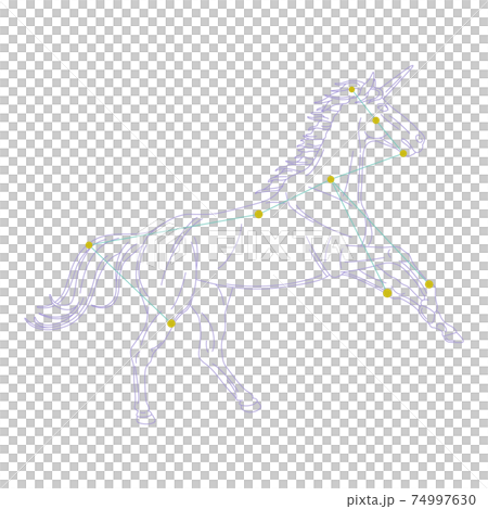 88星座シリーズA-白背景に星座絵と星座線-いっかくじゅう座 88星座シリーズA-白背景に星座絵と星座線-いっかくじゅう座 74997630