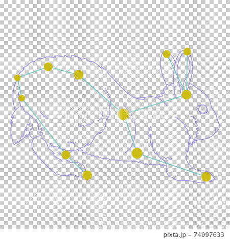 88星座シリーズA-白背景に星座絵と星座線-うさぎ座 74997633