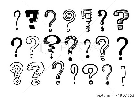 Question marks. Doodle hand drawn isolated set of interrogation signs, inky punctuation icons. Vector collection of black asking symbols for expressing misunderstandings and doubts 74997953