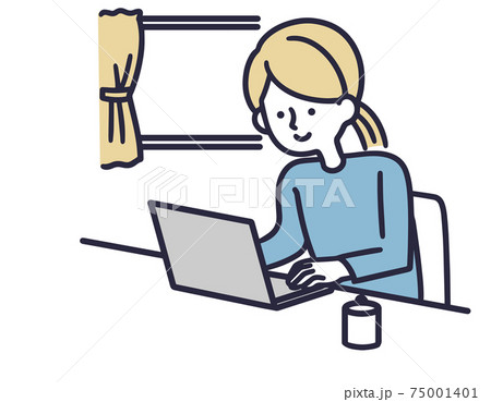 リモートワーク 女性 シンプルイラスト リモートワーク 女性 シンプルイラスト 75001401