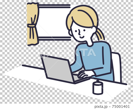 リモートワーク 女性 シンプルイラスト リモートワーク 女性 シンプルイラスト 75001401