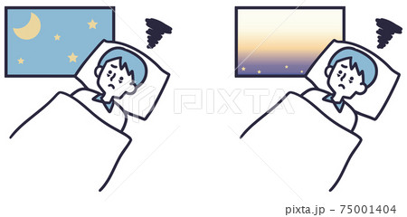 思い詰めて眠れない男性 シンプルイラストのイラスト素材