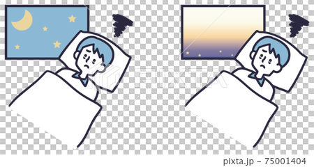 思い詰めて眠れない男性 シンプルイラストのイラスト素材