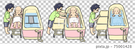 機械浴槽で入浴介助するイラスト 75001428