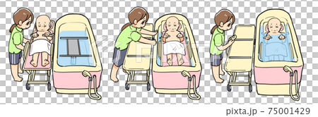 機械浴槽で入浴介助するイラスト 機械浴槽で入浴介助するイラスト 75001429