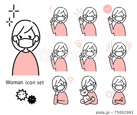 マクスをした女性のベクターアイコンセット 花粉症とウイルス対策 風邪 マクスをした女性のベクターアイコンセット 花粉症とウイルス対策 風邪 75002983