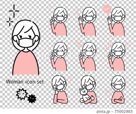 マクスをした女性のベクターアイコンセット 花粉症とウイルス対策 風邪 マクスをした女性のベクターアイコンセット 花粉症とウイルス対策 風邪 75002983