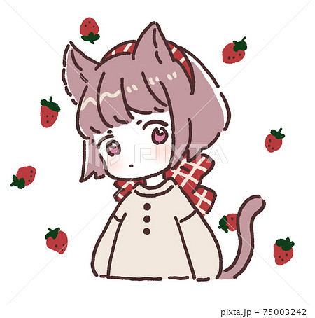 苺と猫のイラスト素材