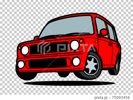 ちょい前軽自動車 赤色 ジャンプ 自動車イラストのイラスト素材