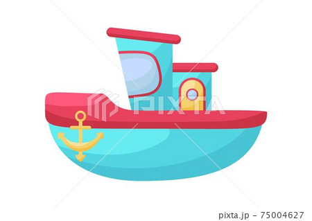 Cute blue-red boat on white background. Cartoon... - Stock Illustration  [75004627] - PIXTA