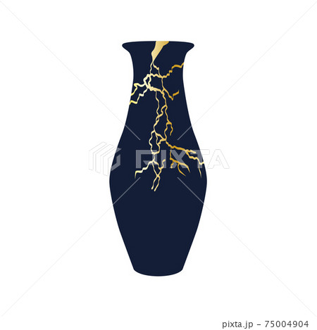 Repaired Japan vase kintsugi art color sketch engraving illustration. Scratch board style imitation. Repaired Japan vase kintsugi art color sketch engraving illustration. Scratch board style imitation. 75004904