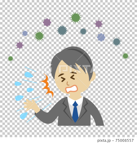 一名男性上班族以花粉症的插圖形象 一名男性上班族以花粉症的插圖形象 75008557