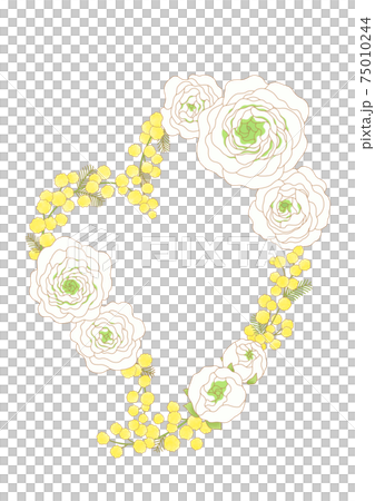 White ranunculus and mimosa heart wreath 75010244