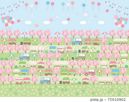 シンプルな春のマルシェの背景イラスト 敷き詰められたレイアウト 75010902