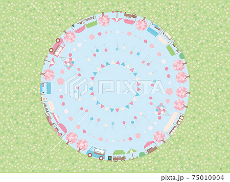 シンプルな春のマルシェの背景イラスト 魚眼レンズのようなレイアウト 75010904