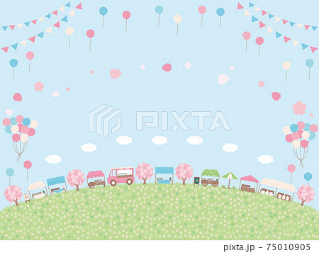 シンプルな春のマルシェの背景イラスト 丘のようなレイアウト シンプルな春のマルシェの背景イラスト 丘のようなレイアウト 75010905