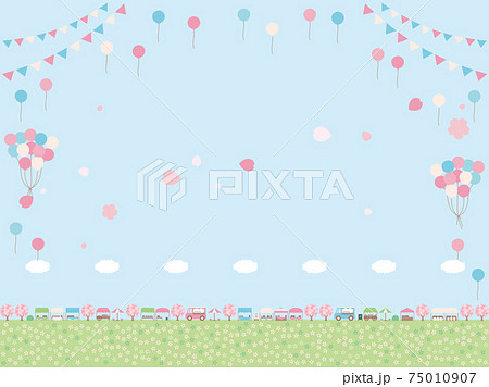 シンプルな春のマルシェの背景イラスト レイアウトが下の遠景 シンプルな春のマルシェの背景イラスト レイアウトが下の遠景 75010907