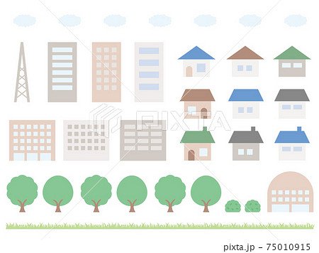 シンプルな建物のイラスト アイコンセットのイラスト素材