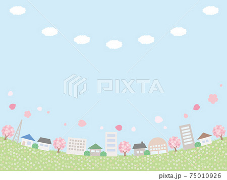 シンプルな春の街並みの背景イラスト へこんでいるレイアウトのイラスト素材 シンプルな春の街並みの背景イラスト へこんでいるレイアウトのイラスト素材