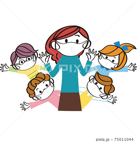 マスク　手きれい　子供達　先生　元気　小学生 75011044