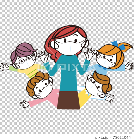 Masks, beautiful hands, children, teachers, energetic elementary school students 75011044