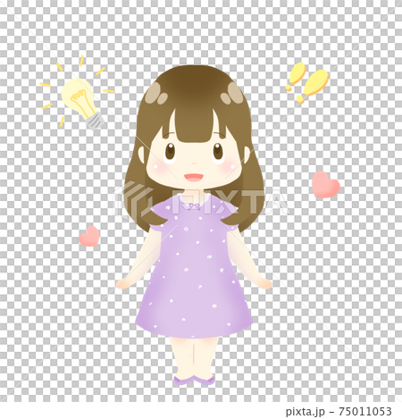 笑顔の女の子 紫のワンピースのイラスト素材