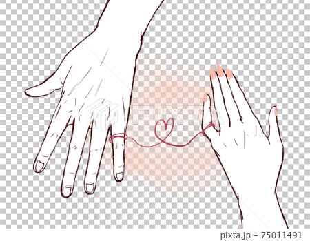赤い糸で結ばれた男女の手 75011491