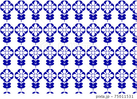 お洒落な北欧デザイン風の青い花柄パターンのイラスト素材