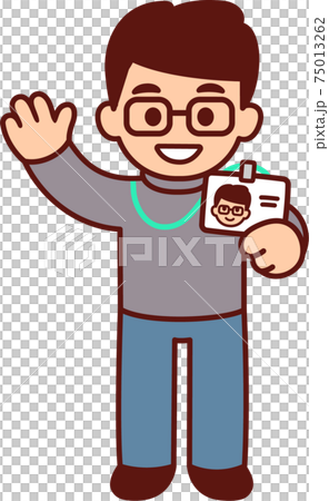 Cartoon character with id badge Cartoon character with id badge 75013262