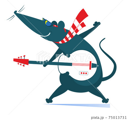 Cartoon rat or mouse plays guitar illustration. Rat or mouse plays guitar isolated on white Cartoon rat or mouse plays guitar illustration. Rat or mouse plays guitar isolated on white 75013731
