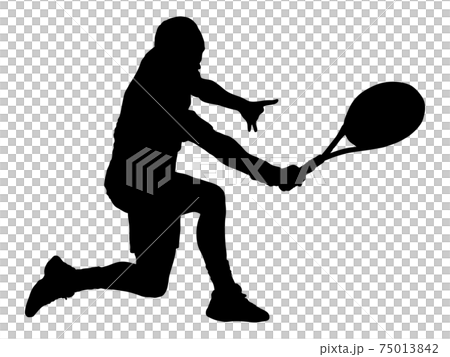 体勢を崩しながらボールを打つテニスプレイヤーのシルエット 2のイラスト素材 体勢を崩しながらボールを打つテニスプレイヤーのシルエット 2のイラスト素材