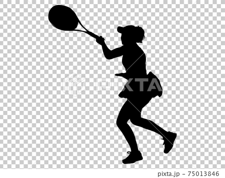 ボールを打つ女性テニスプレイヤーのシルエットのイラスト素材