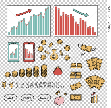株と景気とお金のイラストセットのイラスト素材 株と景気とお金のイラストセットのイラスト素材
