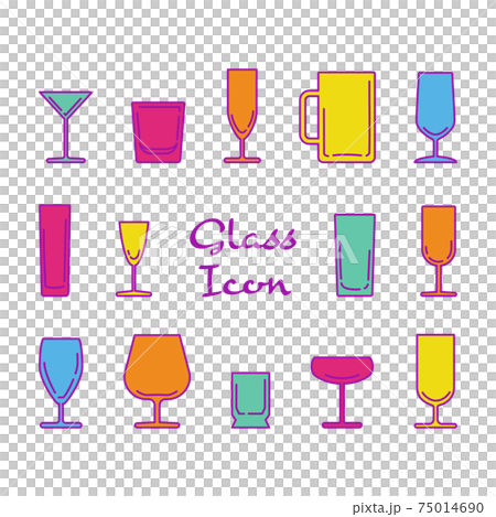 お酒　グラス　アイコン　カラフル　セット 75014690