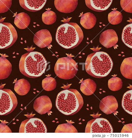 Watercolor pomegranate seamless pattern on black background 75015946