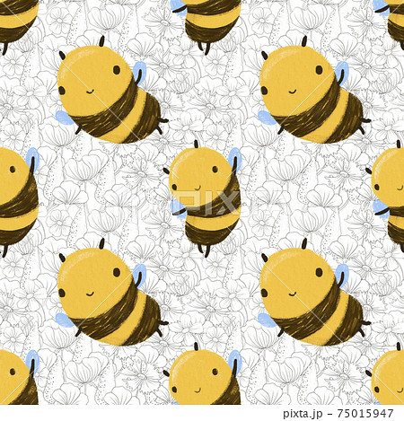 Seamless pattern Cute Kawaii Honey Bee flying in the flowers 75015947