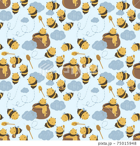 Seamless pattern Cute Kawaii Honey Bee flying in the sky 75015948