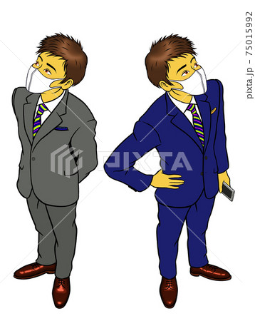 マスクをした、若いビジネスマン2セット 75015992