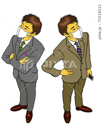 マスクをした、若いビジネスマン2セット 75016032