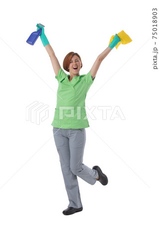 Cleaner woman isolated on white 75018903