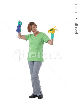Cleaner woman isolated on white 75018904