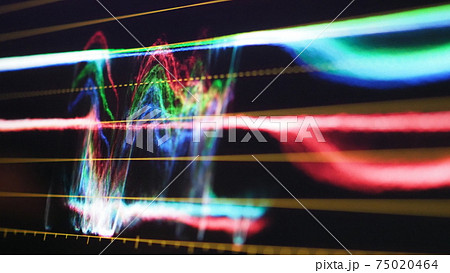 Color grading graph or RGB colour correction indicator on monitor in post production process. Telecine stage in video or film production processing. for colorist edit or adjust color on digital movie. 75020464